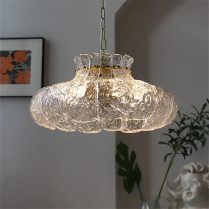 Textured clear glass french pendant chandelier for dining room