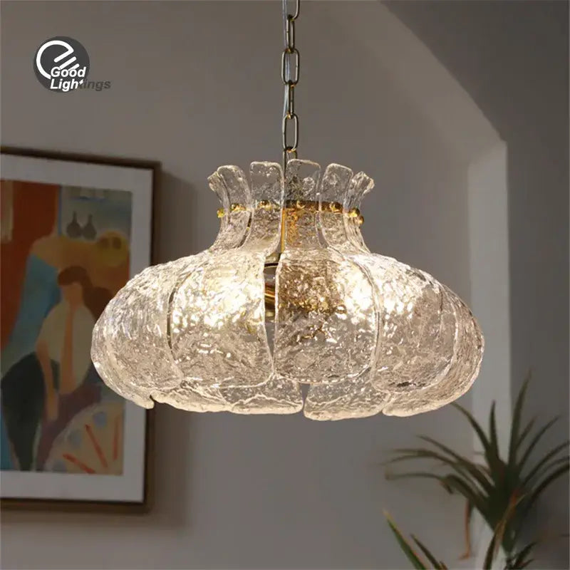 Textured clear glass french pendant chandelier for dining room