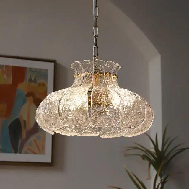 Textured clear glass french pendant chandelier for dining room