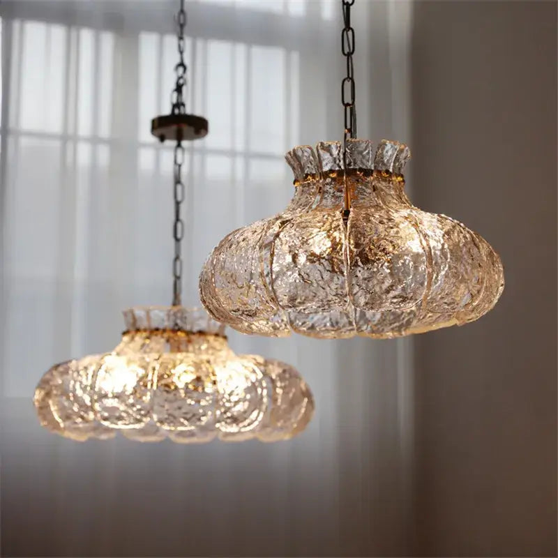 Textured clear glass french pendant chandelier for dining room