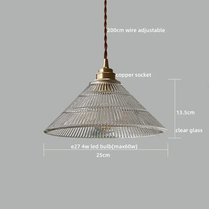 Textured clear glass led pendant light brass kitchen fixture