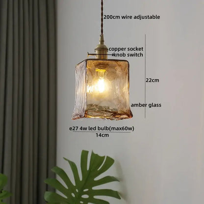 Textured clear glass led pendant light brass kitchen fixture