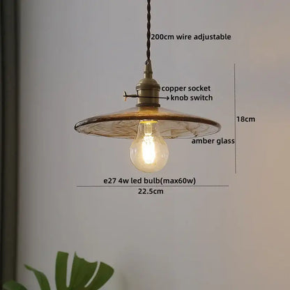 Textured clear glass led pendant light brass kitchen fixture