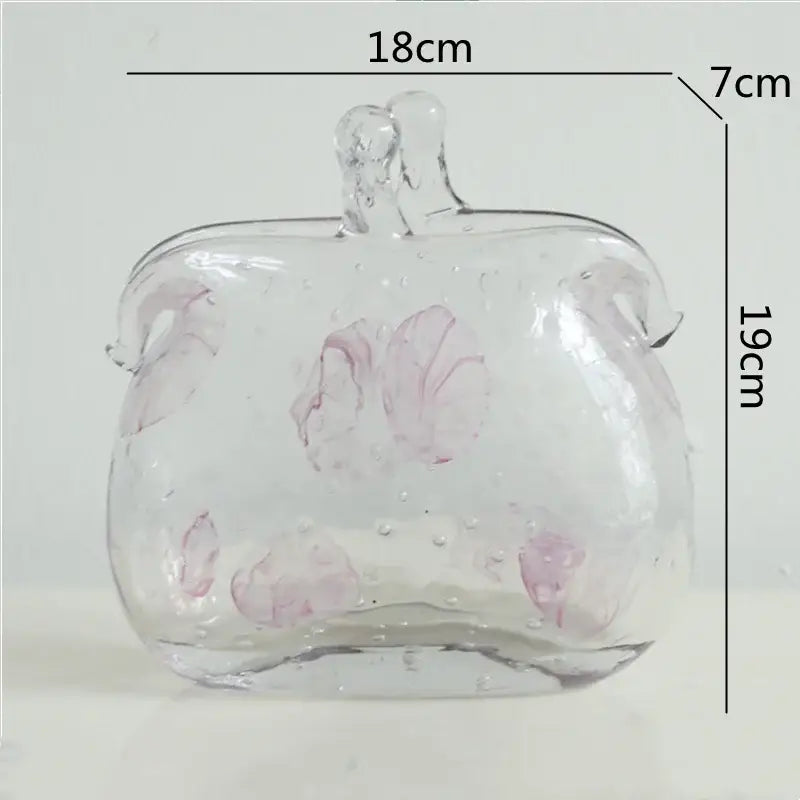 Textured clear glass vase with leather handles living room decor