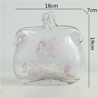 Textured clear glass vase with leather handles living room decor