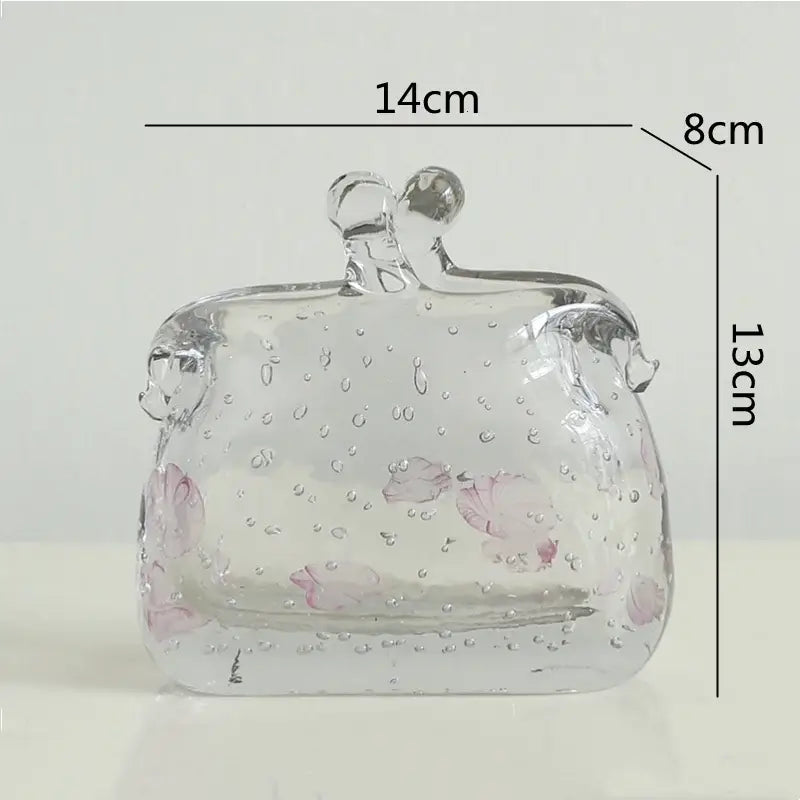 Textured clear glass vase with leather handles living room decor