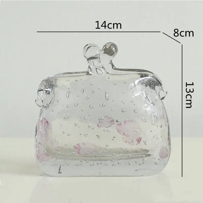 Textured clear glass vase with leather handles living room decor