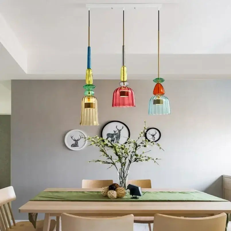 Textured colorful glass pendant lights kitchen dining room chandelier