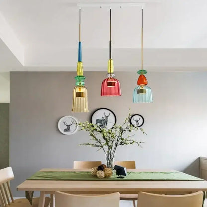Textured colorful glass pendant lights kitchen dining room chandelier
