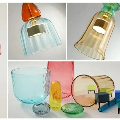 Textured colorful glass pendant lights kitchen dining room chandelier