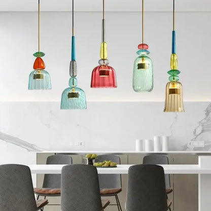 Textured colorful glass pendant lights kitchen dining room chandelier