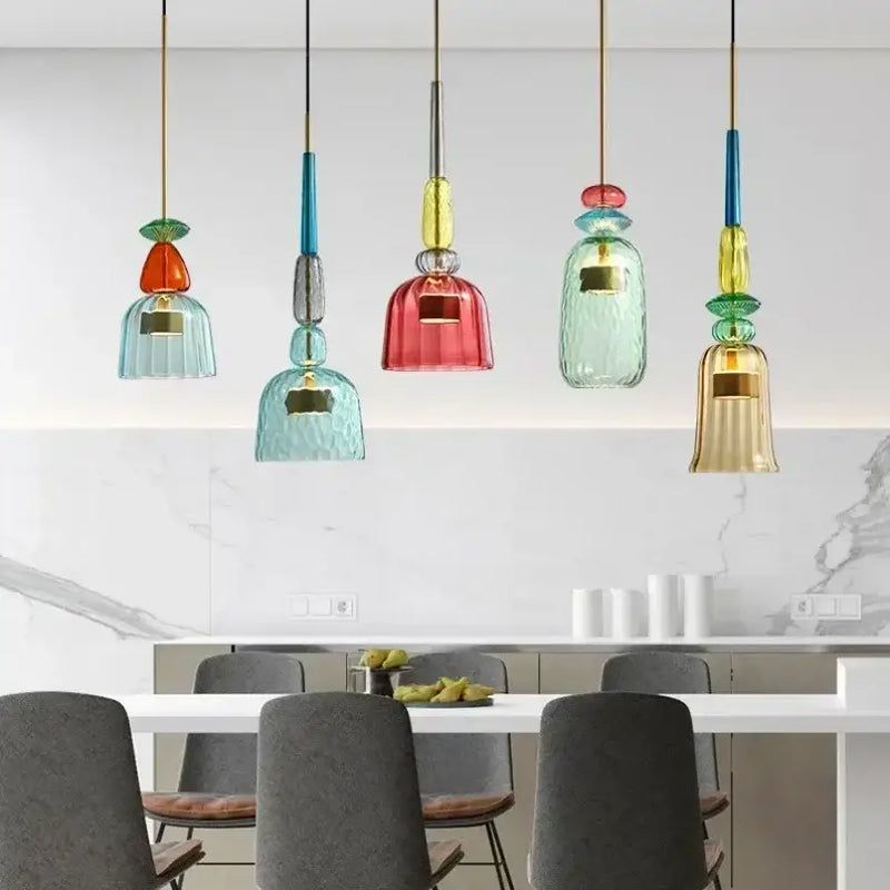 Textured colorful glass pendant lights kitchen dining room chandelier