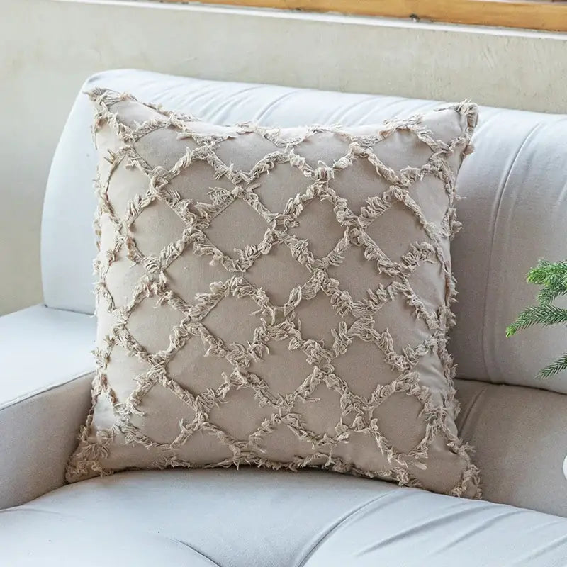 Textured cotton diamond cushion cover set mustard & orange living room