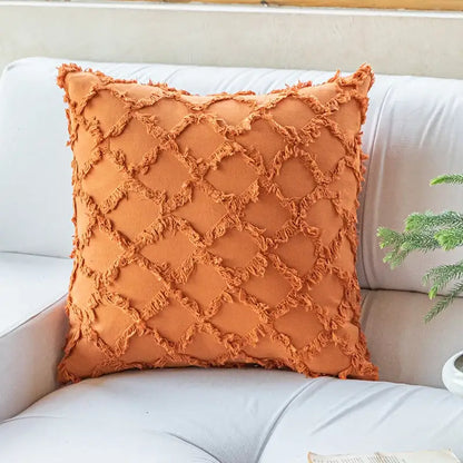Textured cotton diamond cushion cover set mustard & orange living room