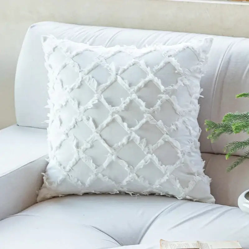 Textured cotton diamond cushion cover set mustard & orange living room