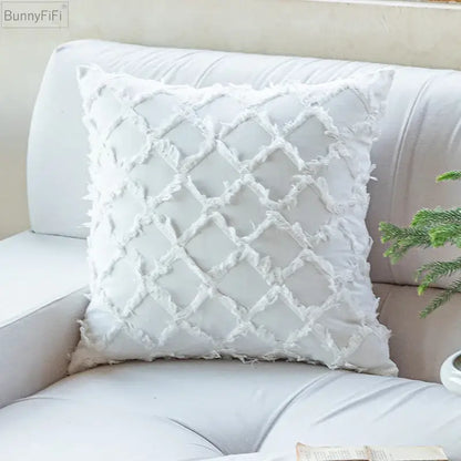 Textured cotton diamond cushion cover set mustard & orange living room