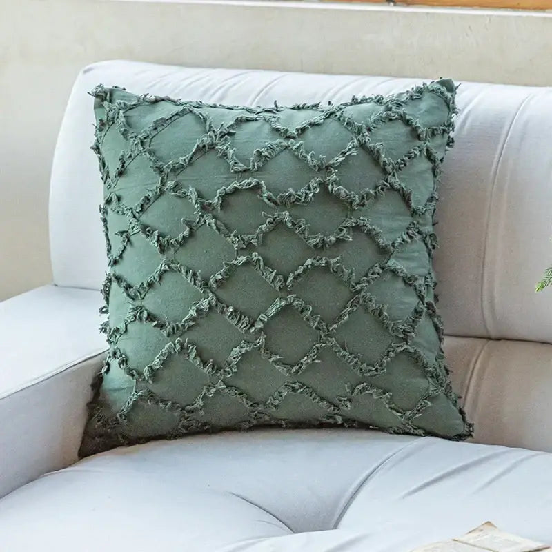 Textured cotton diamond cushion cover set mustard & orange living room