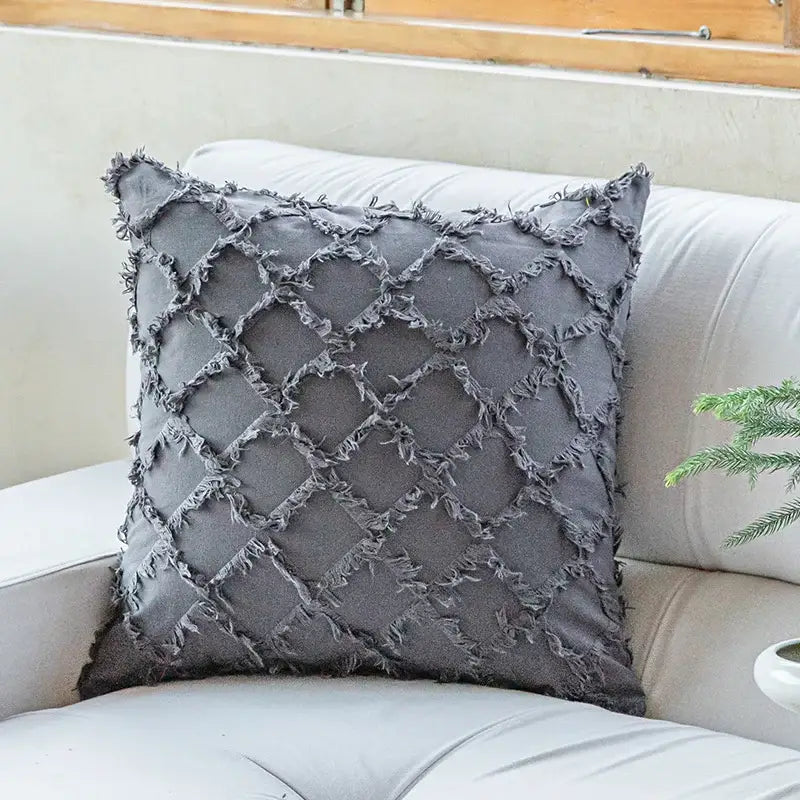Textured cotton diamond cushion cover set mustard & orange living room