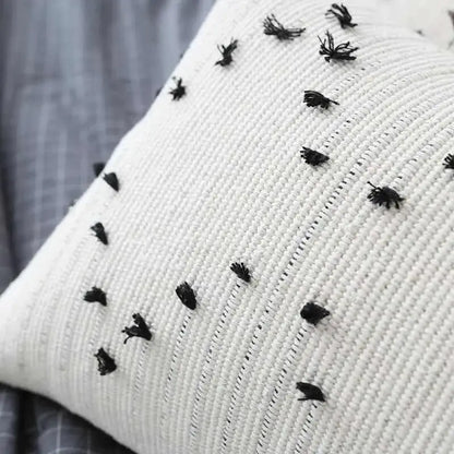 Textured cream & black geometric tassels cushion cover living room