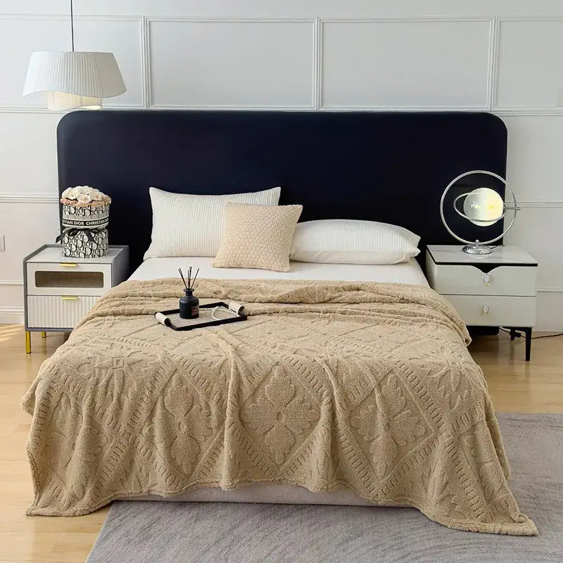 Textured cream jacquard sofa cover blanket for living room