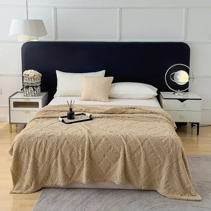 Textured cream jacquard sofa cover blanket for living room