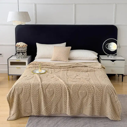 Textured cream jacquard sofa cover blanket for living room