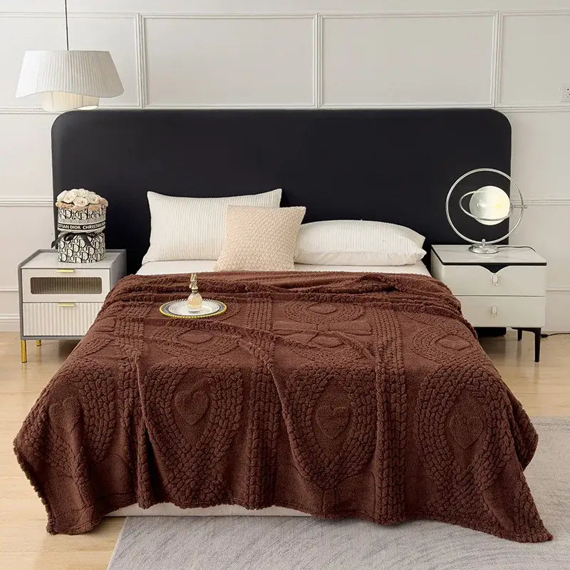 Textured cream jacquard sofa cover blanket for living room
