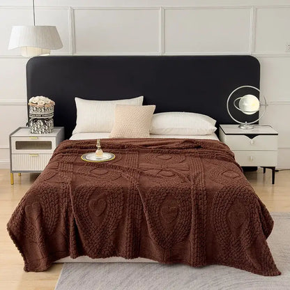 Textured cream jacquard sofa cover blanket for living room