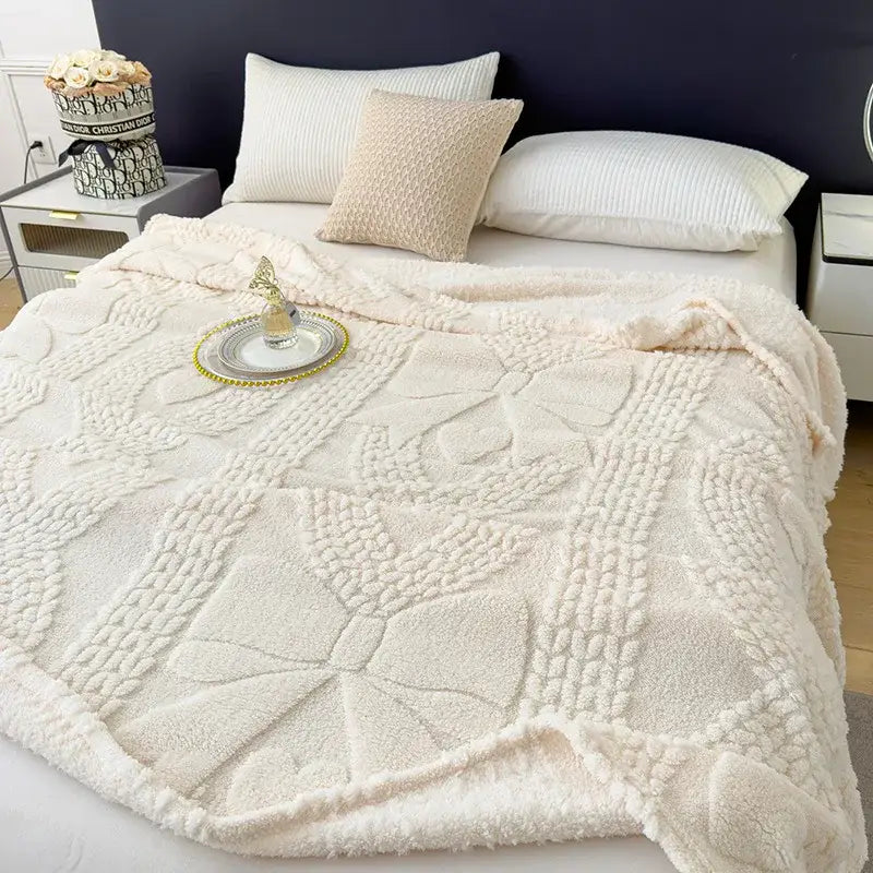 Textured cream jacquard sofa cover blanket for living room