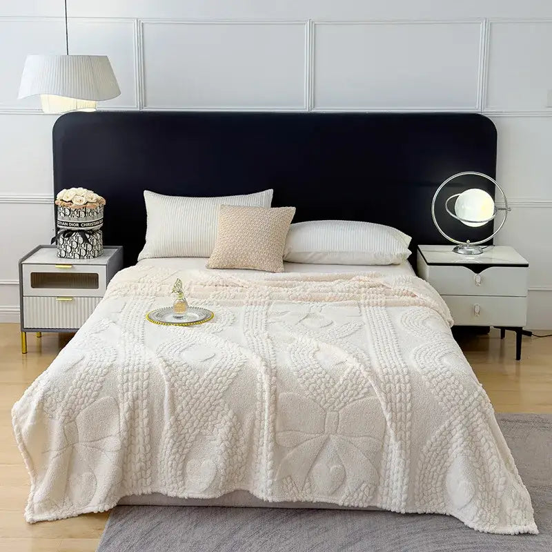 Textured cream jacquard sofa cover blanket for living room
