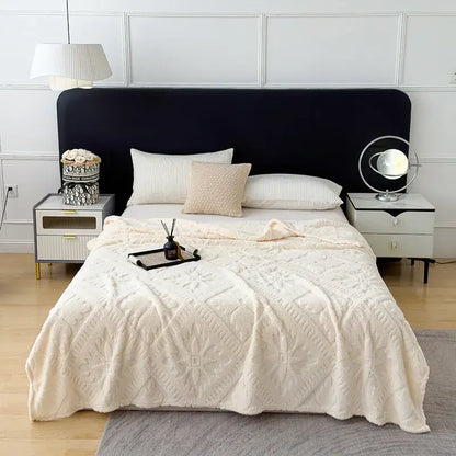 Textured cream jacquard sofa cover blanket for living room