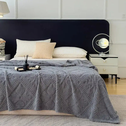 Textured cream jacquard sofa cover blanket for living room