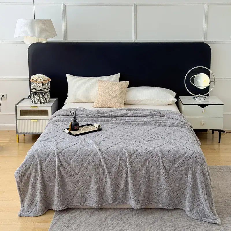 Textured cream jacquard sofa cover blanket for living room