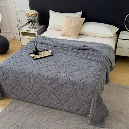 Textured cream jacquard sofa cover blanket for living room