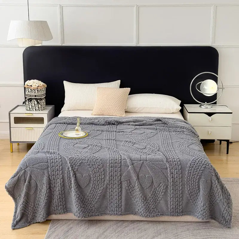 Textured cream jacquard sofa cover blanket for living room