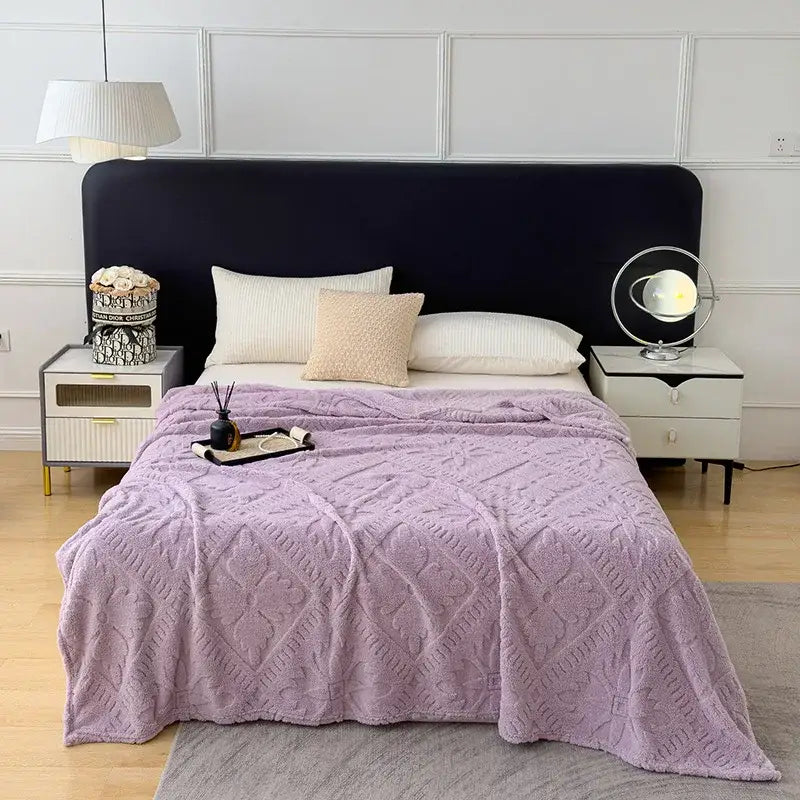 Textured cream jacquard sofa cover blanket for living room