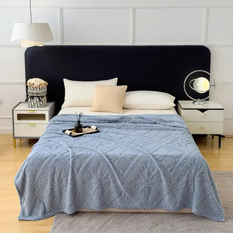 Textured cream jacquard sofa cover blanket for living room