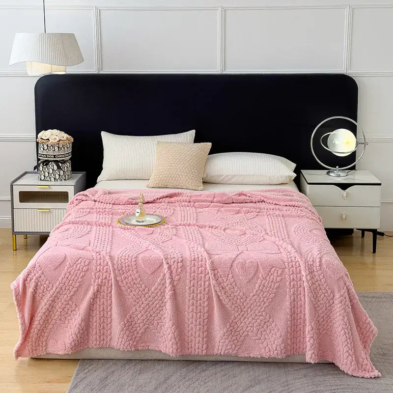 Textured cream jacquard sofa cover blanket for living room