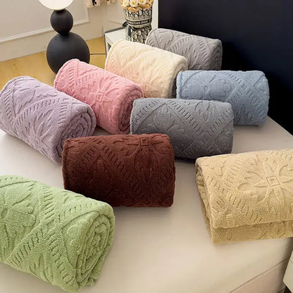 Textured cream jacquard sofa cover blanket for living room