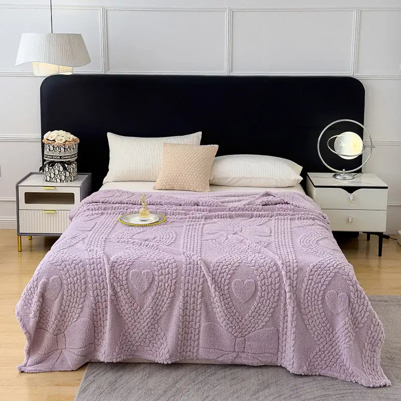 Textured cream jacquard sofa cover blanket for living room
