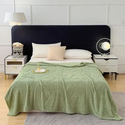 Textured cream jacquard sofa cover blanket for living room