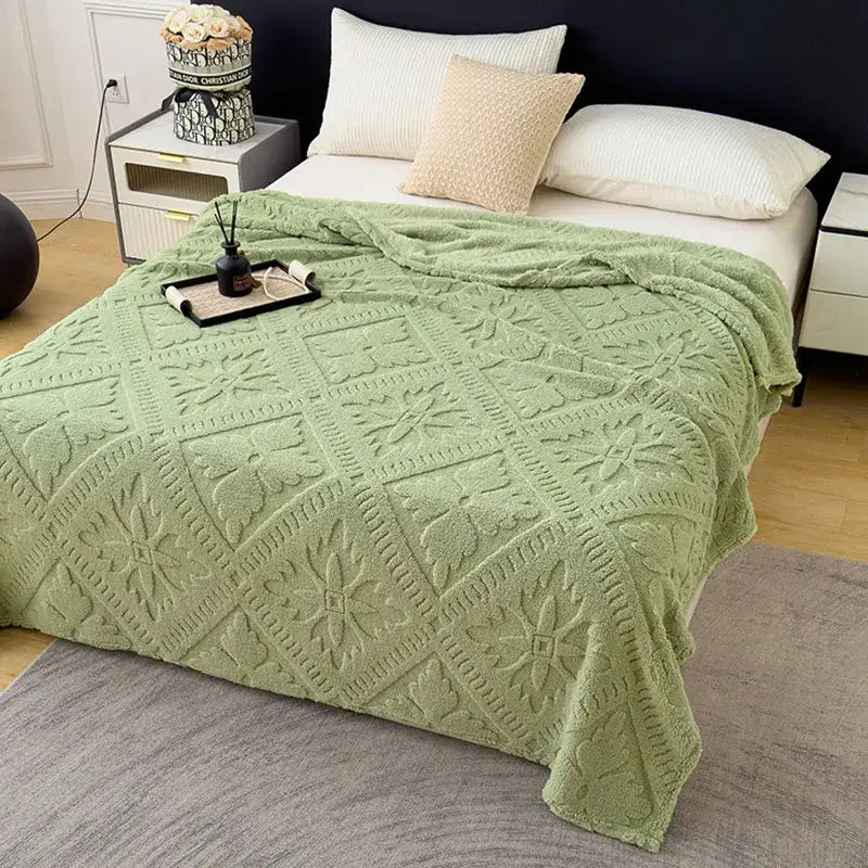 Textured cream jacquard sofa cover blanket for living room