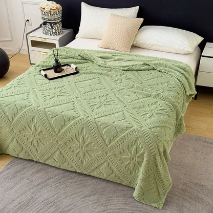 Textured cream jacquard sofa cover blanket for living room