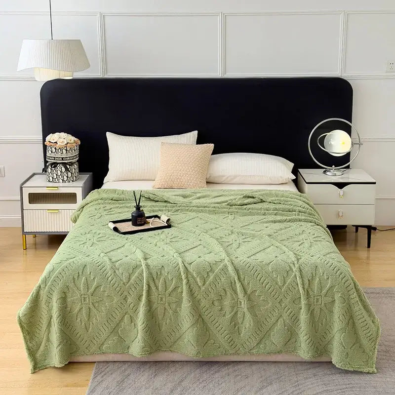 Textured cream jacquard sofa cover blanket for living room