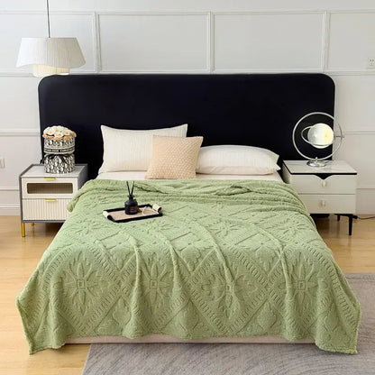Textured cream jacquard sofa cover blanket for living room