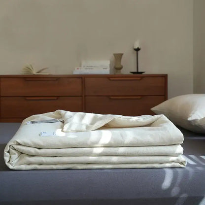 Textured cream linen cotton summer throws blanket bedroom decor
