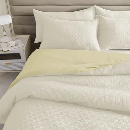 Textured cream & pale yellow pillowcase quilt set bedroom bedding