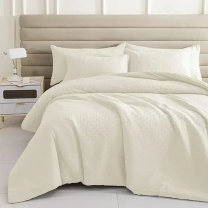 Textured cream & pale yellow pillowcase quilt set bedroom bedding