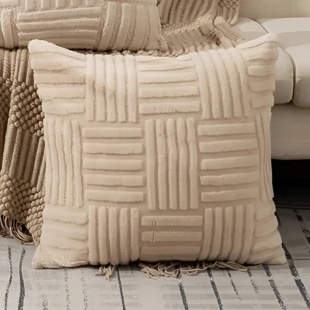 Textured cream woven geometric design cushion covers living room