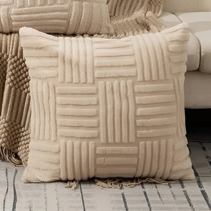 Textured cream woven geometric design cushion covers living room